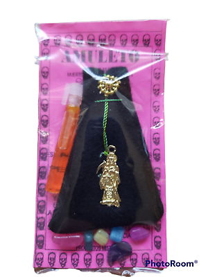 #ad Black Negro Amuleto Santa Muerte Death Consagrado Cuarzon Bolsita Protection $12.95