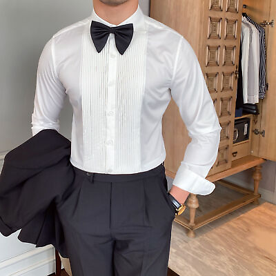 #ad Banquet host dress White long sleeve shirt men#x27;s slimBritish Style White shirt $55.77
