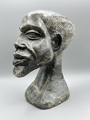 #ad Vintage Hand Caved African Stone Bust Sculpture Of Man Folk Art 13lbs 10in” $199.99