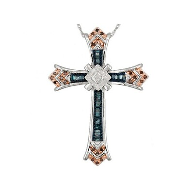 #ad 0.55ct Red Blue amp; White Simulated Diamond Sterling Cross Pendant Necklace $201.41