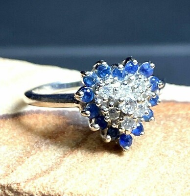 #ad 2Ct Round Lab Created Sapphire Heart Shaped Ring 14K White Gold Plated Silver $81.00