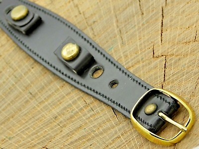#ad Black Leather Watch Band Gold Tone Buckle Ladies Strap 10mm NOS Unused Vintage $26.10
