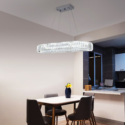 #ad K9 Crystal Chandelier Oval LED Ceiling Light Pendant Lamp 3 Colors Changebale $105.99