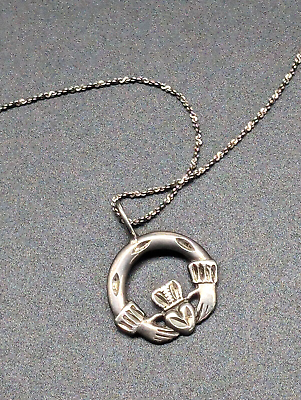 #ad Vintage Sterling Silver Irish Claddagh Necklace Love Loyalty Friendship KC Italy $21.99