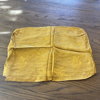 #ad Silk Pillow Case Lined Mustard Yellow Swan Tree Sun Chinese Vintage $17.49