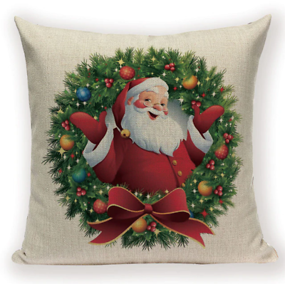 #ad Santa Claus X3 Cushion Pillow Cover Winter December Santa Presents Gifts Saint $16.77