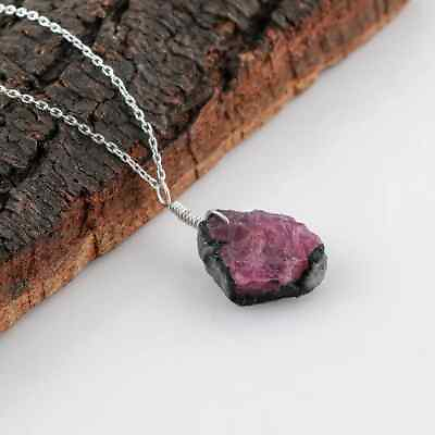 #ad Raw Ruby 925 Sterling Silver Necklace Pendant Chain $34.50