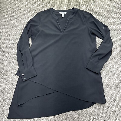 #ad White House Black Market Blouse Tunic 10 Black Long Sleeve Career Lightweight $22.88