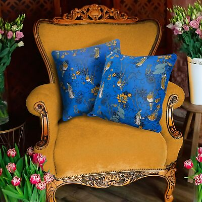 #ad Velvet Throw Pillow Covers Chinoiserie Flower Bird Print Square Cushion Pillow $26.51