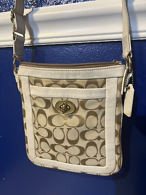 #ad Coach Signature Cream Adjustable Crossbody Purse Hangtag Handbag $24.95