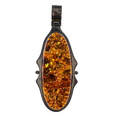#ad Sterling Silver Amber Pendant 2.75 inches Tall 20.5 grams $126.75
