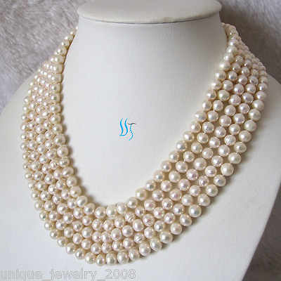 #ad 100quot; 6 8mm White Off Round Freshwater Pearl Necklace Pearl Long Necklace $53.82
