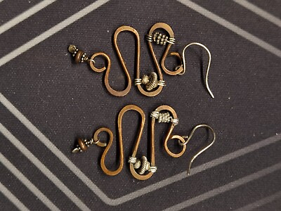 #ad vintage handmade copper wire and silver serpentine earlings $35.00