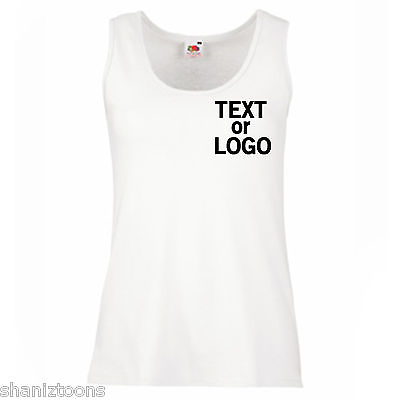 #ad Ladies Womens Lady Fit White Vest Personalised Text Logo Design x10 Bulk Pack GBP 86.25