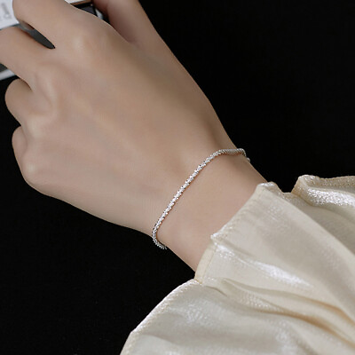 #ad 925 Silver Gypsophila Flash Chain Bracelet Bangle Women Adjustable Jewelry Gifts $1.27