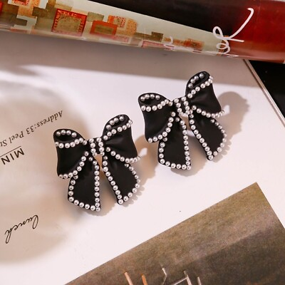 #ad Black Bow Stud Earrings for WomenPearl EarringsBow EarringsCute and Chic $11.99