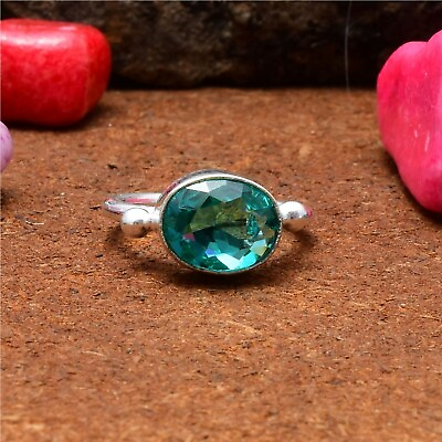 #ad Happiness Aqua Apatite Gemstone 925 Sterling Silver Handmade Ring All Size AA 82 $15.24
