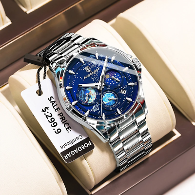 #ad Exquisite Men#x27;s Stainless Steel Chronograph Watch with Sapphire and Luminous $35.99