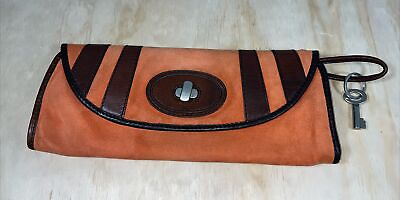 #ad Unique Fossil Fifty Four Julianne Clutch Burnt Orange Suede Brown Leather Wallet $24.00