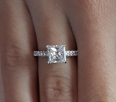 #ad 2 Ct Pave 4 prong Princess Cut Diamond Engagement Ring SI2 H White Gold 18k $2745.00