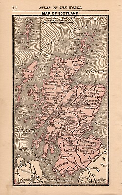 #ad 1888 Antique Tiny Scotland Map Miniature Size Vintage Map of Scotland 1557 $24.50