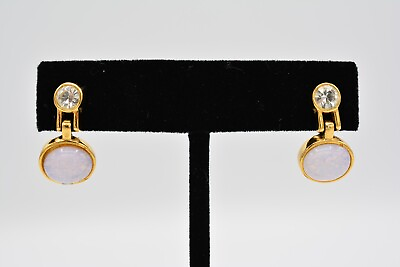 #ad Givenchy Vintage Earrings Opal Pink Gold Rhinestone Dangle Cabochon Signed BinAI $135.96