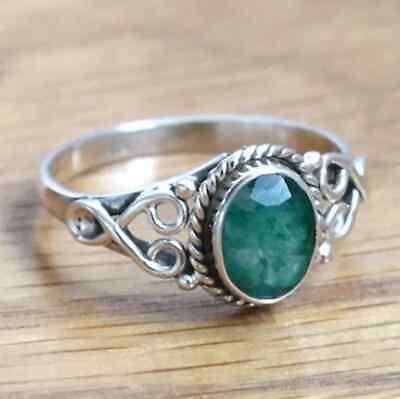#ad Indian Green Emerald Ring Handmade 925 Sterling Silver Woman Ring All Size HM218 $11.98