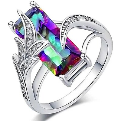 #ad 925 Silver Ring For Women MYSTIC TOPAZ Stone Gemstone Birthstone US Size 6 $23.20