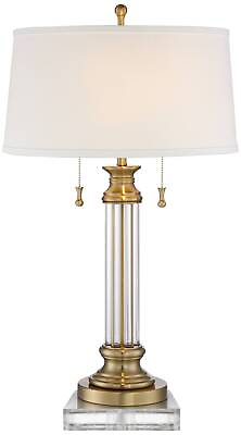 #ad Rolland Traditional Table Lamp Square Riser 31 1 2quot; Tall Brass Crystal Bedroom $194.98