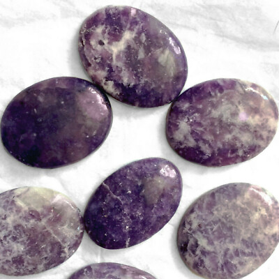 #ad Natural Purple Lepidolite Palm Stone Crystal Healing Reiki Polished Worry Stone $10.28