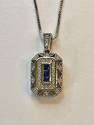 #ad Sterling Blue Sapphire CZ Necklace Pendant Silver 925 Vintage Style NWOT $22.99