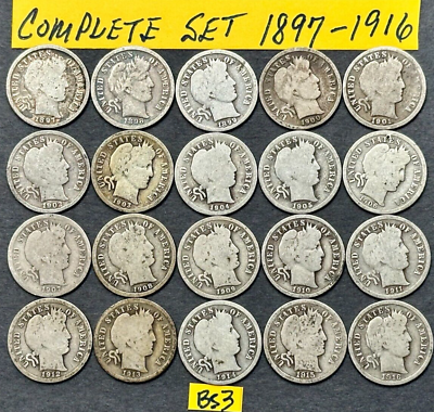 #ad Complete Barber Silver Dimes Set of 20 coins Consecutively Dated 1897 1916 BS3 $116.99