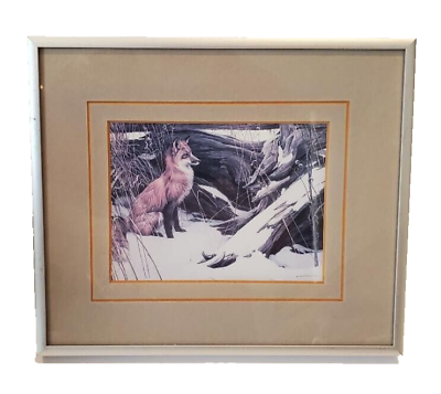 #ad Vintage 1979 Framed Robert Bateman Wily and Wary Red Fox Print $14.99