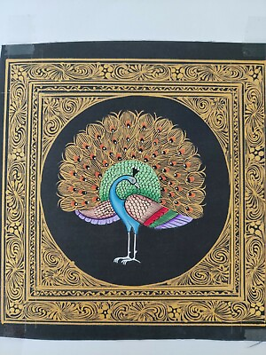 #ad Peacock Indian Miniature Painting On Silk Peacock Painting Bird Painting $44.99