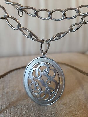 #ad Vintage 1960s Silver Metal Pendant Chain Necklace $8.99