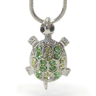 #ad Crystal Multi Color Turtle Pendant Necklace White Gold $13.94
