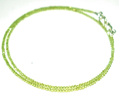 #ad 925 Sterling Silver 18quot; Strand Necklace Lite Green Peridot Round 2 mm Beads KK19 $23.91