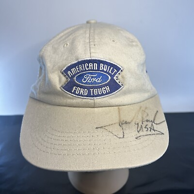#ad Vintage American Built Ford Tough Hat Cap Coastal Ford Flag White autographed $10.00