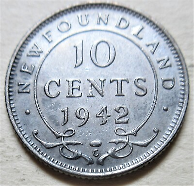 #ad 1942 Canada Newfoundland Silver Ten Cents Coin. Dime 10 cents 10c TR C $10.00