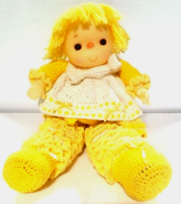 #ad Vintage Yellow Handmade Crochet Yarn Doll $20.00