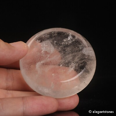 #ad 105g53mm Natural Clear Quartz Crystal Coin Palm Worry Stone Healing Chakra Reiki $15.19