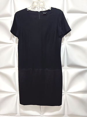 #ad Theory Sz 8 Black Suit Satin Sheath Dress Viscose Wool Elastane $83.98