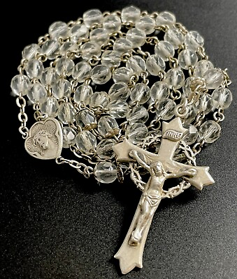 #ad Vintage Catholic Sterling Silver amp; Crystal 5 Decade Rosary $59.99