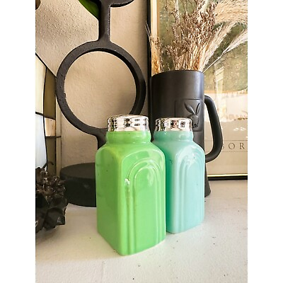 #ad Ceramic Green amp; Blue Deco Style Salt and Pepper Shakers $15.00