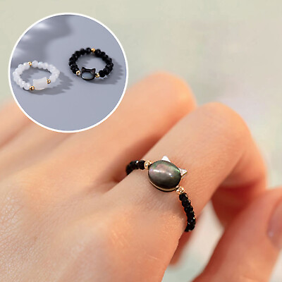 #ad Personality Bead Ring Women Cat Rings Natural Moonstone Obsidian Jewelry Giftamp; $1.39