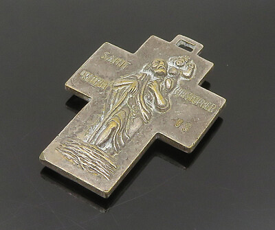#ad 925 Sterling Silver Vintage Antique St. Christopher Prayer Pendant PT19951 $77.17