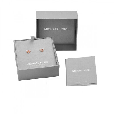 #ad Michael Kors 14k Rose Gold Plated Sterling Silver Pave Heart Stud Earrings MK... GBP 95.00