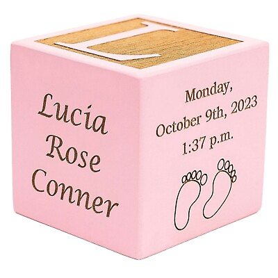 #ad Personalized Wood Baby Birth Block Laser Engraved New Baby Gifts Unique $34.95