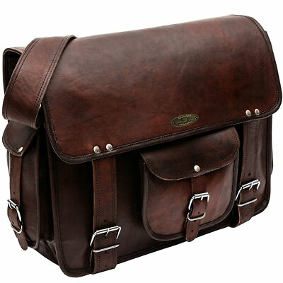 #ad Genuine Handcrafted Leather Messenger Satchel Shoulder Crossbody Bag for 15 Inch $62.32