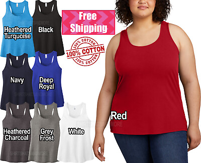 #ad Womens Plus Size 100% Cotton Racerback Tank Top Ladies Sleeveless Tee XL 4XL $13.99